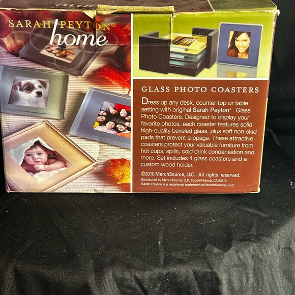 VTG Sarah Payton 2010 4 Colorful Solid Glass Photo Coasters w/Black Wood Holder - Picture 12 of 12